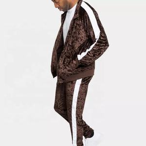 Ensemble de jogging en velours 2 pièces, fermeture éclair, bloc de couleurs confortable, bande latérale, Slim Fit, survêtement pour homme - Product Image 6