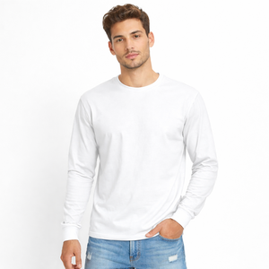 Camiseta de manga larga para hombre, de algodón premium, cuello redondo, color sólido, informal, cuello redondo, tela suave y cómoda, venta al por mayor. - Product Image 2