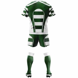 <b>Men's</b> Green <b>White</b> Striped Sublimation Soccer Jersey Set Quick Dry Knitted Sporty Summer Wear Short Sleeve With Shorts And <b>Socks</b> - Product Image 4