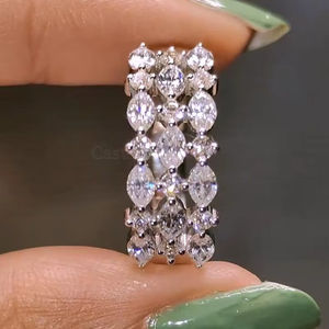 Anillo sorpresa con diamantes cultivados en laboratorio de corte marquise y redondo para mujer, oro macizo de 14 quilates, regalo de aniversario de boda, joyería fina para mujer - Product Image 1