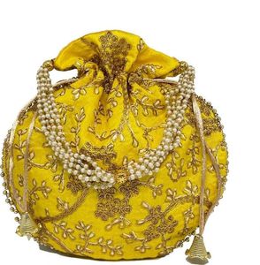 กระเป๋าปักลายประดับลูกปัดแบบมีเชือกผูก กระเป๋าถือสำหรับงานเลี้ยงตอนเย็น กระเป๋าถือเจ้าสาวงานแต่งงาน กระเป๋าใส่เครื่องประดับและเครื่องสำอาง - Product Image 5