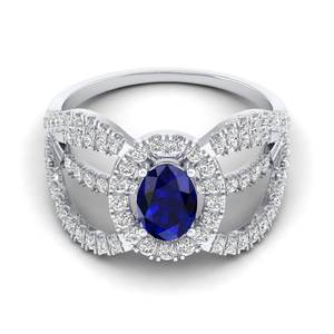 Bague de fiançailles solitaire en or massif 14 carats avec saphir bleu ovale de 0,75 carat pour femme, prix de gros REYES - Product Image 5
