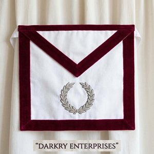 Delantal Masónico Personalizado para Maestro Masón, Tela de Algodón Blanca, Borde de Cinta Morada, Bordado Dorado, Compás Cuadrado, Insignia Masónica - Product Image 3