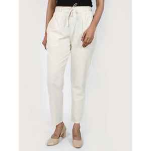 Pantalon coupe droite en coton blanc cassé (0) - Product Image 1