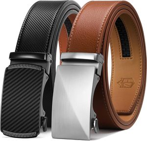 Cinturón Casual de 2 Piezas para Hombre, de Cuero Vacuno con Hebilla Automática de Cobre, Ajustable de 2.5cm, Negro/Azul, 130cm/44-5, Diseño de Calavera, ¡Gran Venta! - Product Image 3