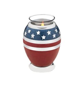 Venta de verano Elegante bandera americana Urna de cremación Cenizas humanas Funeral Memorial Adulto Metal Cremación Urna fabricante y exportador - Product Image 1
