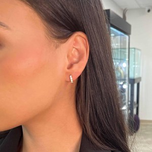 Diamond <b>Hoop</b> <b>Earrings</b> Lab Grown Minimalist Solitaire Wedding Luxury Everyday Huggies 14K 18K <b>Solid</b> Gold B2B Factory Bulk Price - Product Image 2