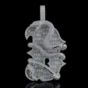 IGI Certified S925 Silver Custom B With <b>Snack</b> Design Hip Hop Pendant Fully Iced Out VVS Moissanite Baguette Diamond Fine Pendant - Product Image 4