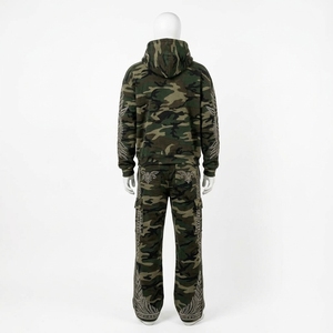 <b>Mens</b> <b>Camouflage</b> Tracksuit <b>Jacket</b> Pants Rhinestone Embroidery Custom Streetwear Sportswear Matching Set New - Product Image 4