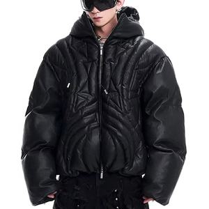 เสื้อแจ็คเก็ตบับเบิ้ลซิปสไตล์ฮิปฮอป Y2K สำหรับผู้ชาย ออกแบบเองได้ แฟชั่นสตรีทแวร์ฤดูหนาว คอตั้ง สีดำ เย็บแบบสั่งทำพิเศษ - Product Image 5