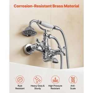 Robinet de baignoire à pattes vintage en chrome poli, avec douchette murale et finition brossée - Product Image 5