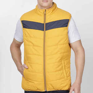 Chaleco Acolchado para Hombre, Color Amarillo Marino, Diseño Chevron, Poliéster, Sin Mangas, Cuello Acolchado, Resistente al Viento, Cómodo, en Oferta - Product Image 1