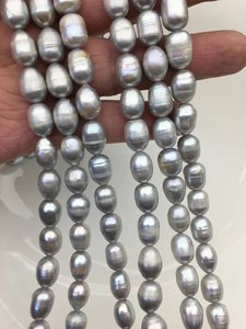 Perles de riz ovales grises AA, perles d'eau douce, 8-9 mm, perles cultivées naturelles, brin en vrac pour la fabrication de bijoux, fournitures en vrac - Product Image 3