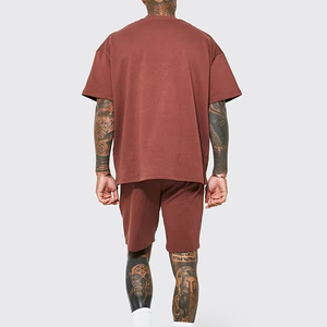 Conjuntos de pantalones cortos personalizados para hombre de alta calidad, 100% algodón, conjunto de verano de 2 piezas, logotipo personalizado, camisetas de cuello redondo extragrandes, pantalones cortos con cordón para hombre - Product Image 2