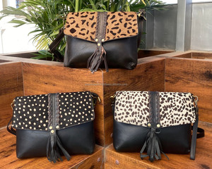 Factory Wholesale Designer Animal Print Genuine Cowhide Leather Tassel Crossbody Bag for Women Fashion Luxury Wristlet <b>Handbags</b> - Product Image 4