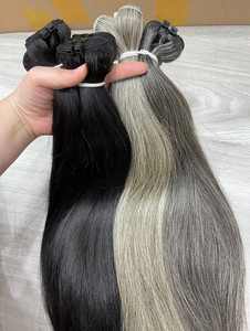 [Premium Grey Weave] Extensions de cheveux humains bruts vietnamiens Kinky Straight Super Double Drawn, lots de mèches brutes couleur sel et poivre - Product Image 2