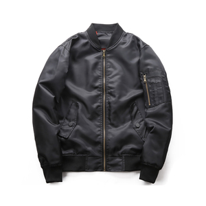 Blouson bomber noir uni pour homme, col mandarin boutonné, coupe décontractée, coupe-vent, en viscose/polyester, idéal pour l'hiver - Product Image 3