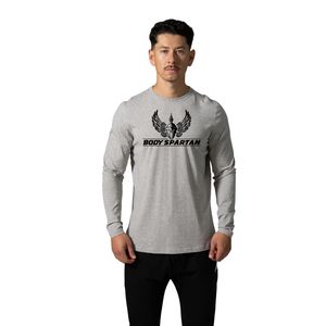T-shirt de performance à manches longues gris chiné pour homme, en coton premium, col rond, pour l'entraînement sportif, le fitness et les tenues décontractées - Product Image 1