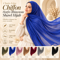 Vente en gros de châles longs en mousseline de soie, hijab 180x75cm, design avec strass, foulard musulman, doux, léger, multicolores pour femmes