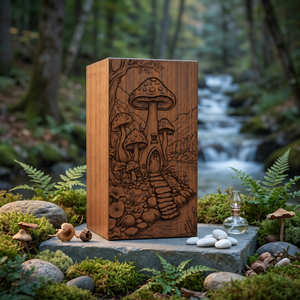 Wooden <b>Memorial</b> Urn Engraved Mushroom Forest <b>Keepsake</b> Cremation Urn Decorative Tribute <b>Box</b> for Remembrance - Product Image 3