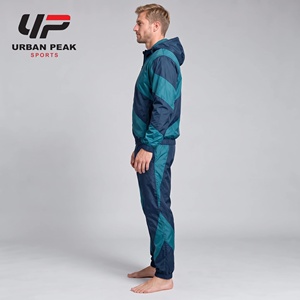 Ensemble de jogging pour homme, coupe sportive légère en polyester, avec blocs de couleur, capuche, manches longues, fermeture éclair et poches latérales - Product Image 4