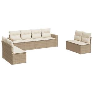 Conjunto de Sofás de Jardín Beige, Muebles de Ratán para Exteriores, Diseño Contemporáneo Impermeable, Cojines de Espuma de Alta Densidad - Product Image 5