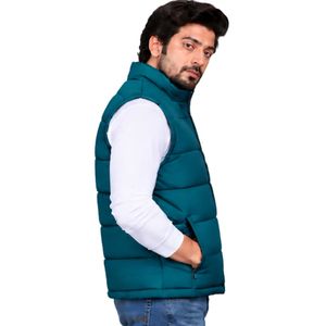 Gilet matelassé bleu pour homme, sans manches, entièrement zippé, col montant, chaud, rembourré, décontracté, pour l'extérieur, avec poches - Product Image 4