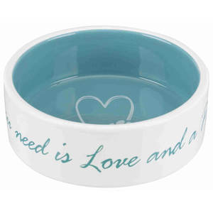 Comedero de Cerámica para Mascotas de 0.3l, Color Crema Azul Claro, Diseño de Corazón, para Perros y Gatos - Product Image 1