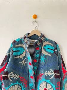 Handmade Indian Suzani Embroidery <b>Velvet</b> <b>Jacket</b> for <b>Women</b> Floral Embroidery Stripe Button Quilted <b>Jacket</b> At Wholesale Price - Product Image 5