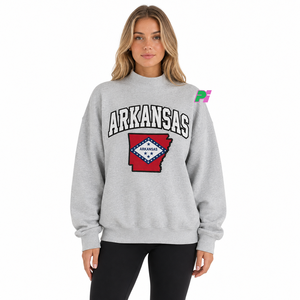 Sudadera de cuello alto para mujer, gris, con estampado del mapa del estado de Arkansas, corte regular, para otoño, con diseño de letras - Product Image 1