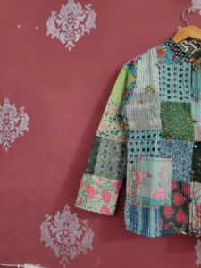 Quilted <b>Patchwork</b> <b>Jacket</b> Women's Mandarin Collar Full Sleeve Cotton Autumn Style Regular Length Patch Designs gift for her - Product Image 2