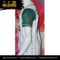 Maillot de baseball personnalisé Alpha Sig sublimé, rayé blanc et vert, manches courtes, col en V, fermeture boutonnée, unisexe, respirant, séchage rapide
