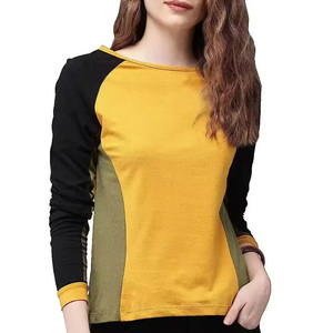 Camiseta de Punto de Manga Larga con Cuello Redondo y Bloques de Color para Mujer, Corte Regular Informal, Transpirable, 100% Algodón, para Todas las Temporadas - Product Image 5