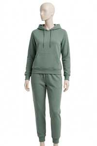 Ensemble de survêtement décontracté 2 pièces anti-boulochage avec sweat à capuche uni couleur sauge et pantalon à cordon avec logo frontal, respirant pour l'hiver - Product Image 4