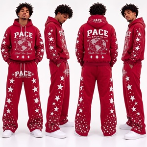 <b>mens</b> retro plum <b>purple</b> tracksuit allover star pattern puff print hooded pullover wide leg flare sweat pants heavy fleece set - Product Image 6