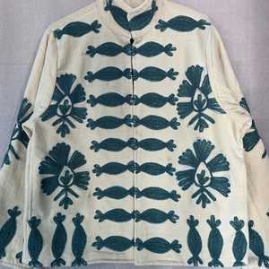 Chaqueta de Algodón Bordada a Mano con Estampado Floral, Corte Holgado, Estilo Bohemio, Manga Larga, Cuello Mandarín, Diseño de Inspiración Vintage - Product Image 2