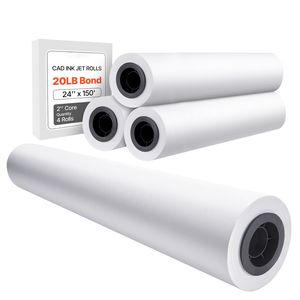 Papel para Plotter de Formato Ancho de 24 pulgadas x 150 pies, 4 Rollos de Papel Bond para CAD, 2 Núcleos, 20 LB, para Diseño y Dibujo CAD - Product Image 1