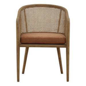 Chaise de salle à manger moderne en bois rembourrée avec dossier en rotin et assise en tissu pour la décoration intérieure - Product Image 3