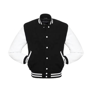 Chaqueta de Invierno para Hombre con Logotipo Personalizado, Holgada, Informal, de Lana Negra, Mangas Blancas, Cuello Alto, Resistente al Viento, de Secado Rápido y Ecológica - Product Image 4