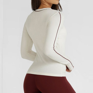 Custom Ribbed Material Blank Crop Length Long Sleeve <b>Compression</b> Shirt Sportswear Running High Strength Breathable Summer Shirt - Product Image 5