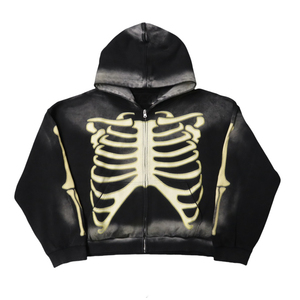 Sweat à capuche unisexe personnalisé avec fermeture éclair, motifs squelettiques artistiques, design confortable et mode alternative moderne - Product Image 3