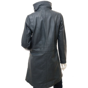 Women's Genuine <b>Leather</b> <b>Long</b> Utility <b>Jacket</b> With Stand Collar Zipper Closure Full Sleeve Windproof Winter Wear - Product Image 2