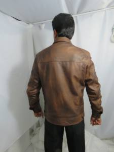 Chaqueta clásica de cuero vacuno marrón para hombre con cuello de camisa y bolsillos con solapa, chaquetas de moto con cremallera para hombre de alta calidad - Product Image 4