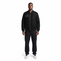 Blouson Bomber Homme Noir en Velours 300GSM Style MA-1 Manteau Streetwear avec Broderie Drapeau Ton sur Ton Personnalisé OEM Satin Fin 6XL