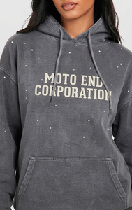 Sweat-shirt à capuche oversize en polaire avec imprimé à pois unisexe Moto End Corporation, style décontracté, streetwear d'automne, gris - Product Image 6