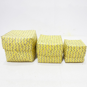 Ensemble durable de boîte de rangement de feuille de palmier géométrique de Boho, osier jaune naturel viable pour l'organisateur à la maison - Product Image 3