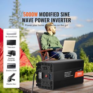 Inverter di Potenza a Onda Sinusoidale Modificata 5000W DC 12V AC 120V con 6 Prese AC, 2 Porte USB, 1 Porta Type C, Protezione da Sovratensione 15V, Display LCD - Product Image 2