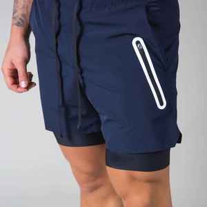 Wholesale 2025 Custom <b>Compression</b> Men's Gym <b>Shorts</b> Front Knee Length 2-in-1 Solid Quick Dry Polyester Sports Running Casual - Product Image 4