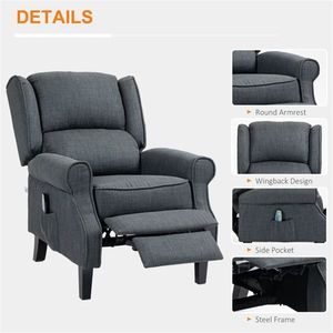 Charcoal Gray Wingback Single Sofa Recliner Chair with Vibration Massage Heat & Push Back Features - Product Image 4