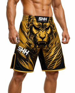 SHH Industries Custom MMA Fight <b>Shorts</b> for Adults Men Black Gold Lion Graphic Grappling BJJ <b>Kickboxing</b> Training Breathable - Product Image 6